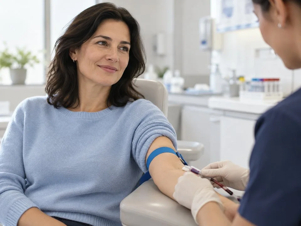 A client having blood drawn from the arm at a partner lab